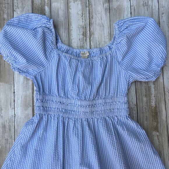 Crewcuts J. Crew Seersucker Dress Girls 10 Blue Striped Smocked Preppy Coastal - Picture 3 of 10